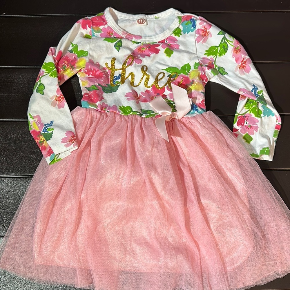 Happy Birthday Turning Three Floral Dress Size 3T